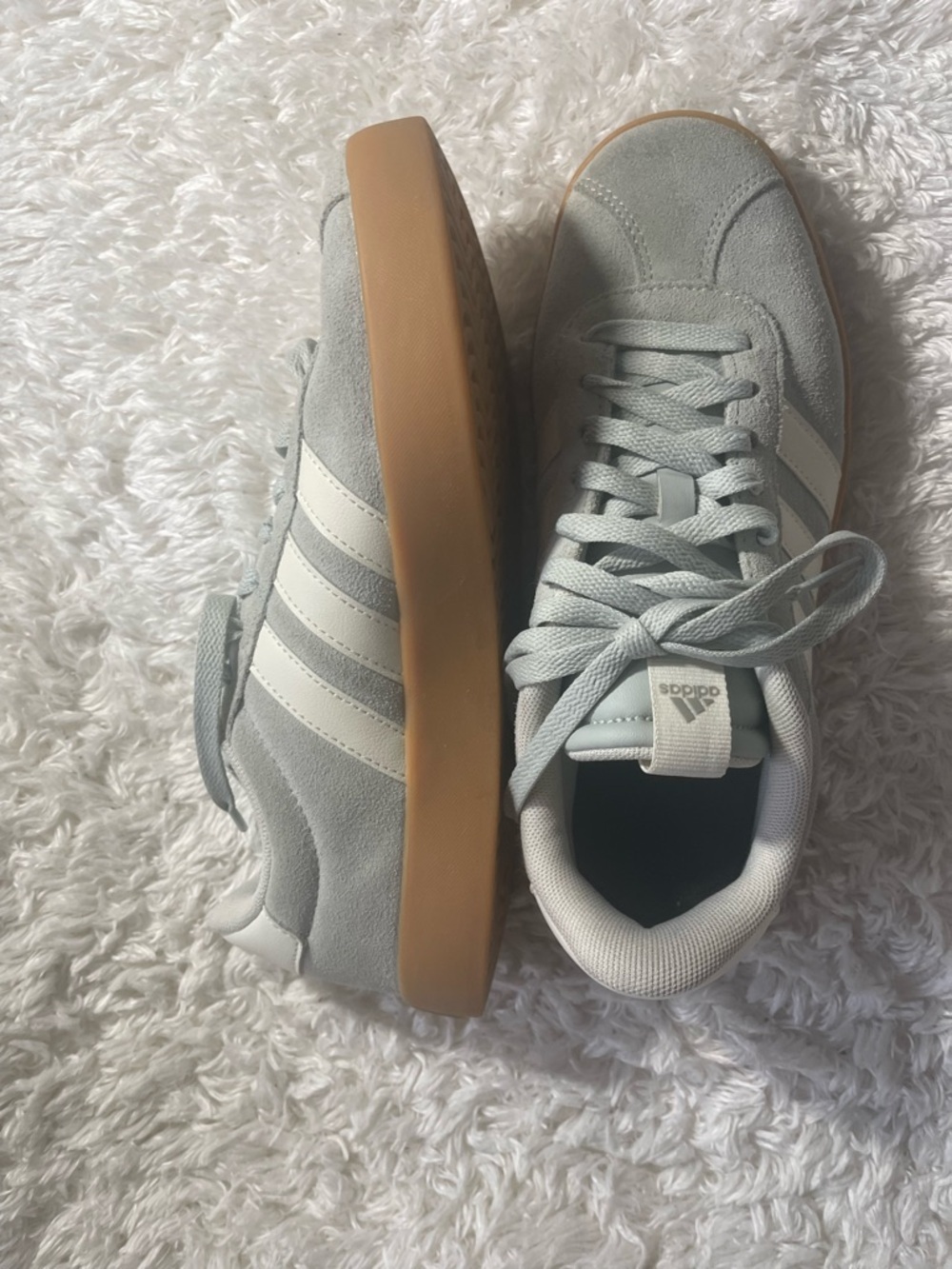 adidas Light Gray Suede Sneakers with White Stripes - Picture 2 of 4